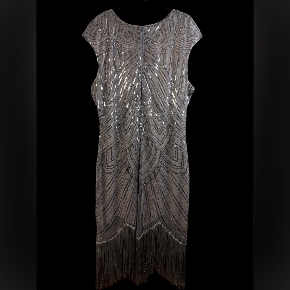 Sleeveless Silver Sequin Fringe Mini Flapper Dress Size 4XL NWOT #300 - Picture 10 of 14